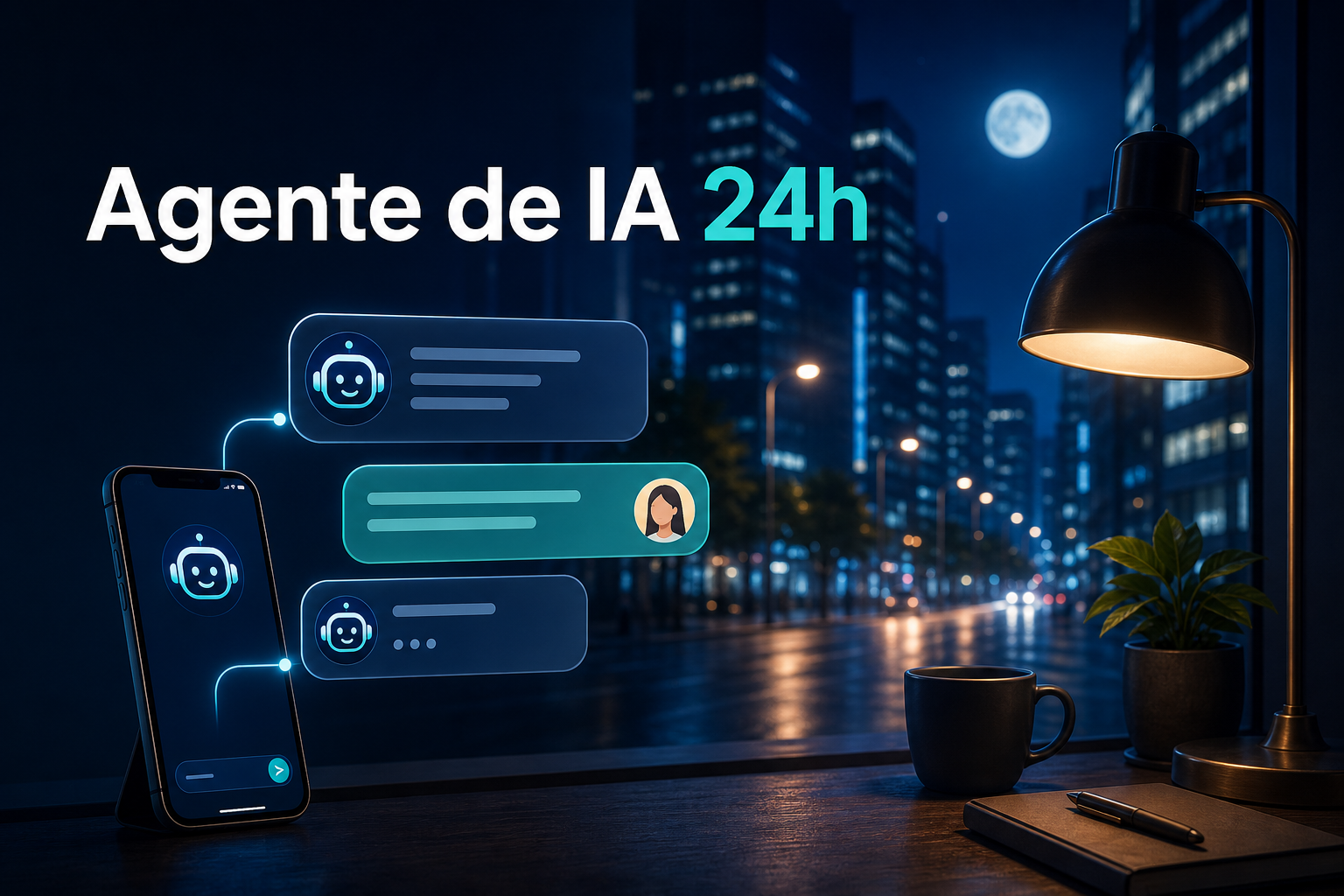 Agente de IA 24h com mensagens ampliadas para atendimento noturno no WhatsApp e continuidade humana