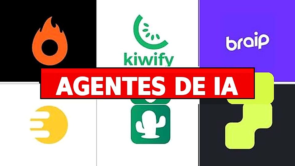 Capa com plataformas de cursos online e faixa central escrita Agentes de IA.