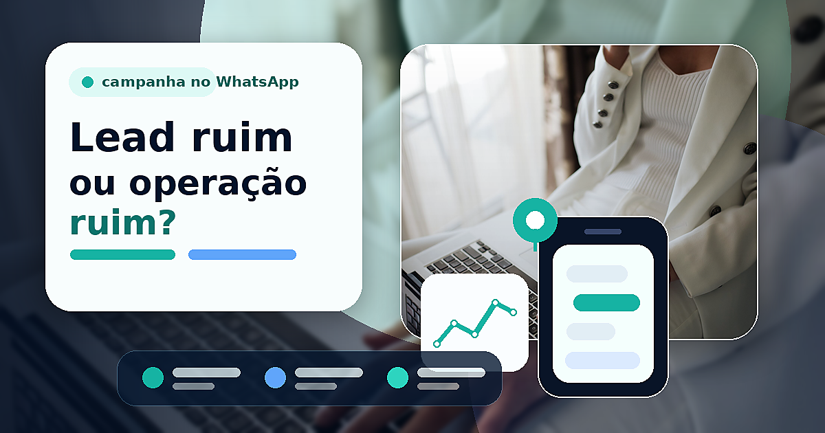 Capa premium com foto real de profissional no laptop e título lead ruim ou operação ruim, sem marca no canto inferior esquerdo.