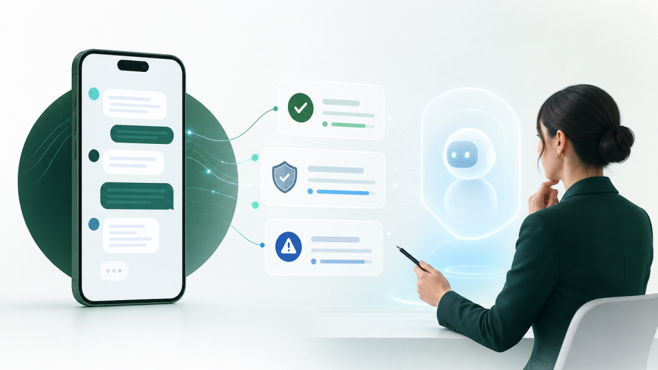 Conversas anonimizadas do WhatsApp sendo revisadas para treinar agente de IA com controle humano