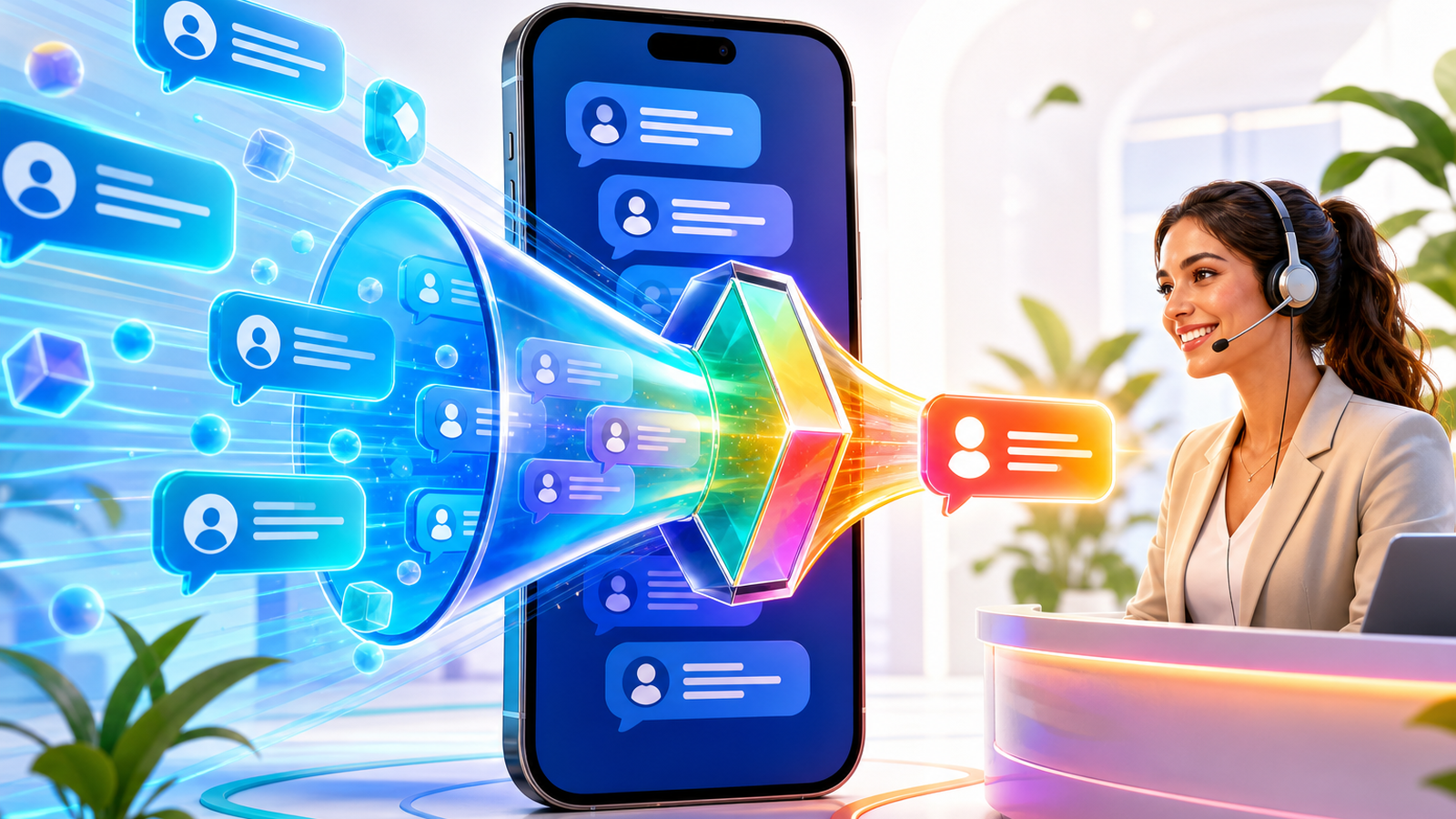 Imagem colorida de IA qualificando leads no WhatsApp e acionando atendimento humano