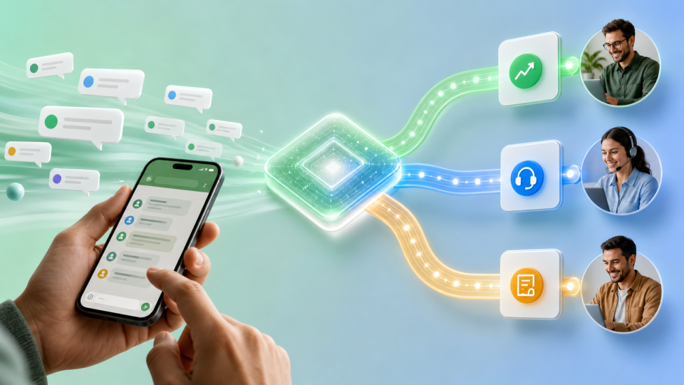 Triagem no WhatsApp separando vendas, suporte e financeiro com IA e atendimento humano