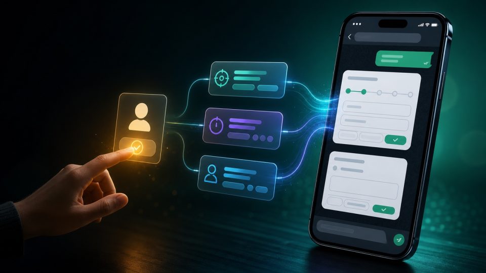 Formulário no WhatsApp com IA organizando respostas e atendimento humano acompanhando leads