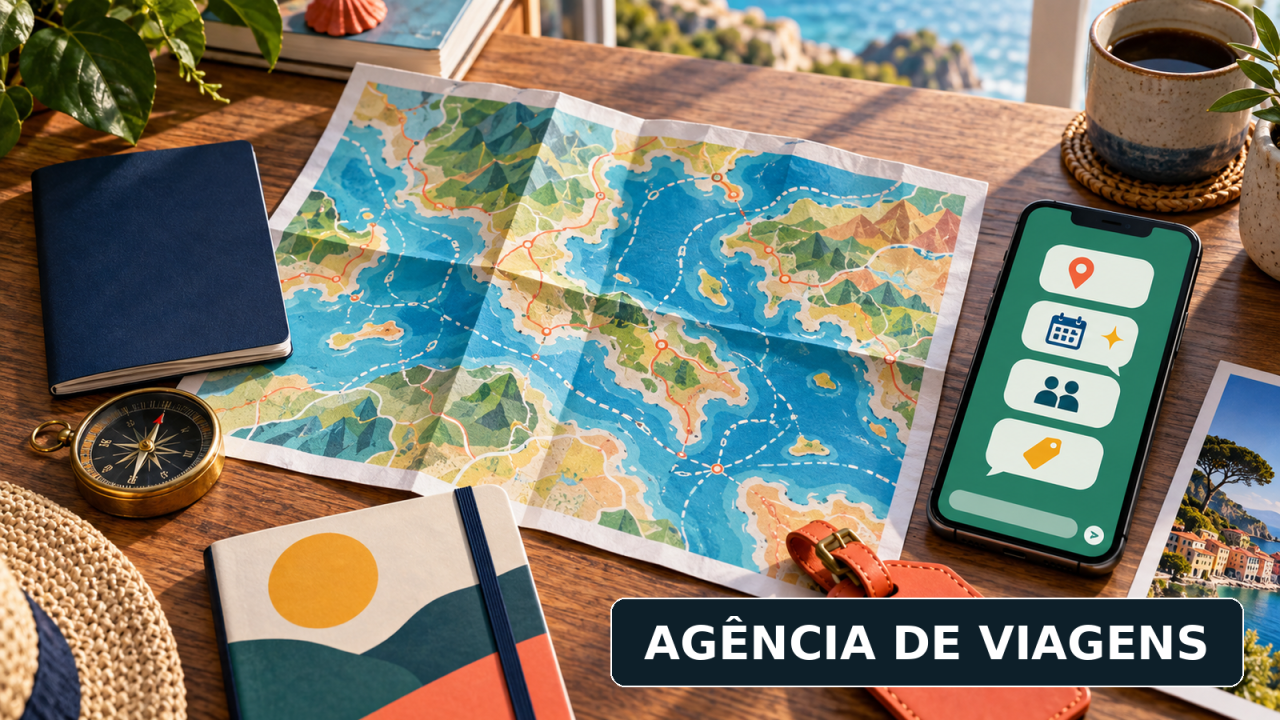 Agência de viagens organiza briefing com mapa e conversa no WhatsApp